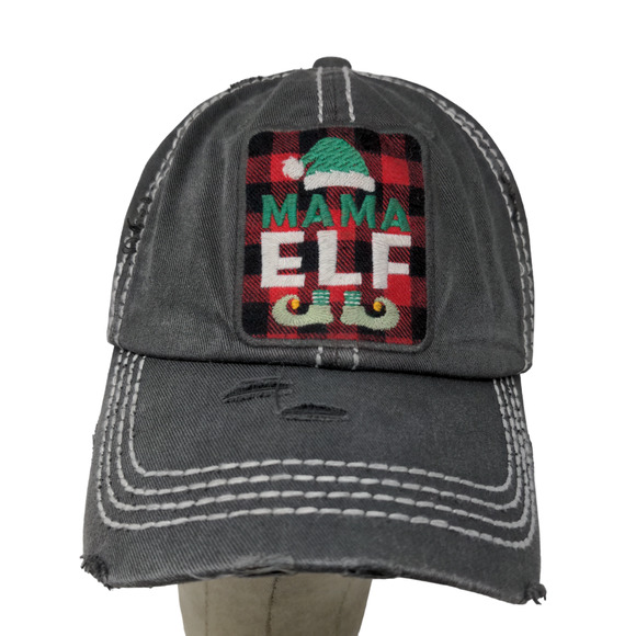 KBethods Women's Christmas Hat Gray Mama Elf Embroidered Distressed - Picture 1 of 13